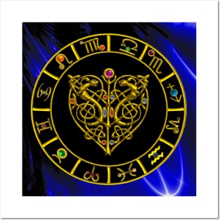 GOLD ZODIAC CHART AND ASTRAL HEART WITH CELTIC KNOTS Posters and Art